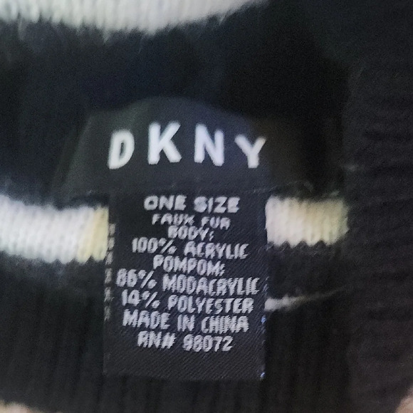 DKNY Black and White Pom-Pom Beanie - Picture 2 of 3